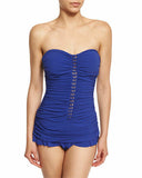 GOTTEX swimsuit 8 swim dress slimming shirred blueberry bandeau swimdress