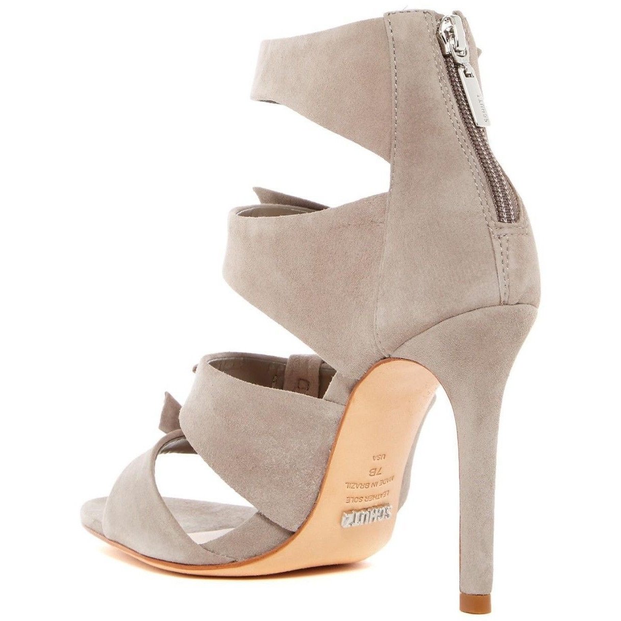 SCHUTZ 10 caged heels sandals shoes suede stilettos zipper side bows leather-Clothing, Shoes & Accessories:Women's Shoes:Heels-Schutz-10-Mouse-Jenifers Designer Closet