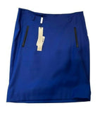 YIGAL AZROUEL 14 blue wool pencil skirt w/ black leather trim career