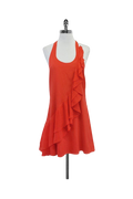 ALICE + OLIVIA Large orange backless halter dress ruffled SILK designer