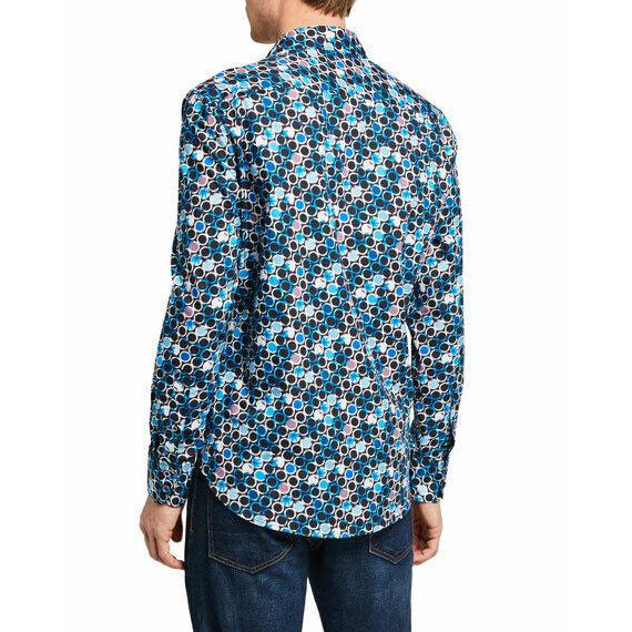 ROBERT GRAHAM shirt LG men's contrast cuffs circle design woven casual-Clothing, Shoes & Accessories:Men:Men's Clothing:Shirts:Casual Button-Down Shirts-Robert Graham-Large-Blue-Jenifers Designer Closet