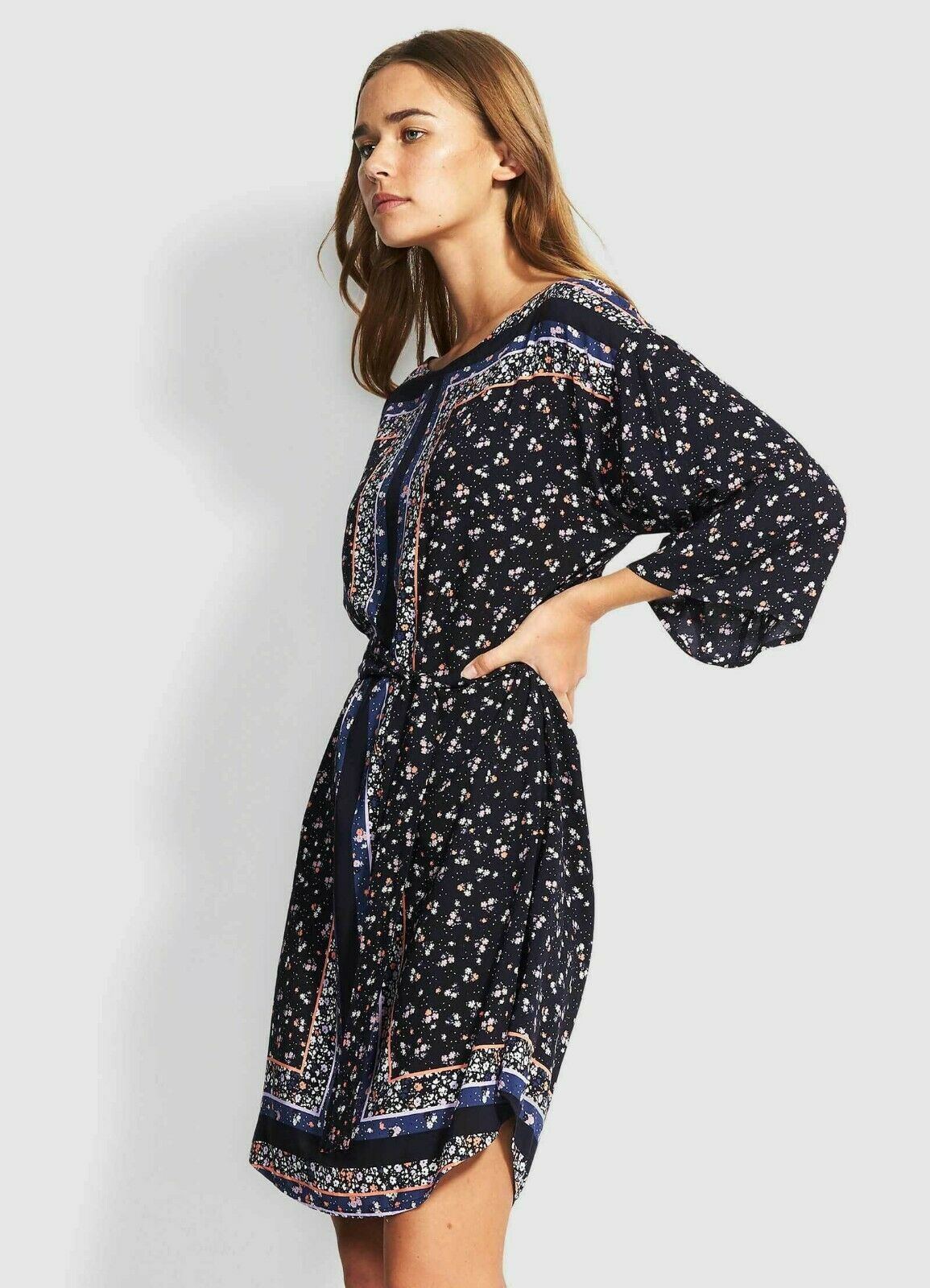 SEAFOLLY XS Remix paneled swimsuit coverup dress navy peach lavender