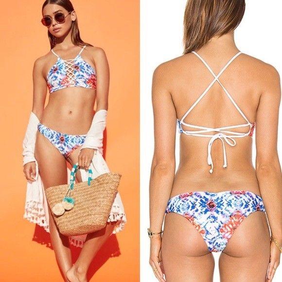 L SPACE S swimsuit bikini 2PC reversible bitsy bottom kaleidoscope dreams-Clothing, Shoes & Accessories:Women's Clothing:Swimwear-L SPACE-Small-Multi/White-Jenifers Designer Closet
