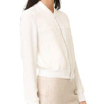 THEORY ladies 12 Rice Ivory Classic Zip Crepe Clean Bomber Jacket - Jenifers Designer Closet