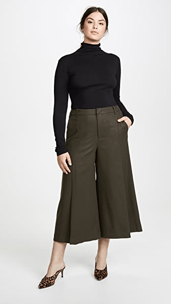 VINCE pleated 00 soft flannel culottes pants mineral pine army green - Jenifers Designer Closet
