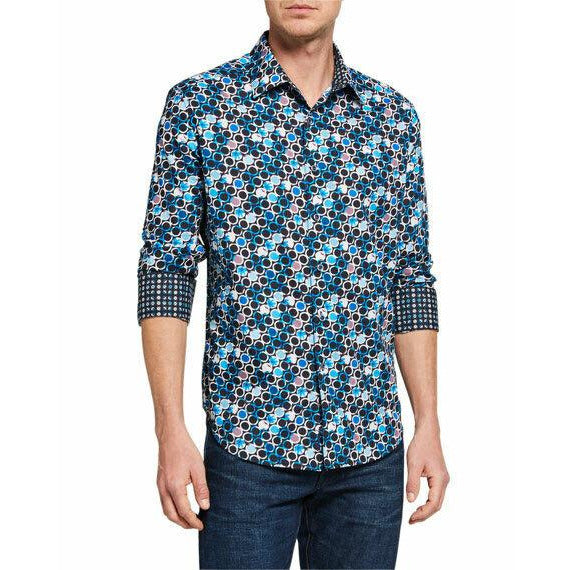 ROBERT GRAHAM shirt LG men's contrast cuffs circle design woven casual – Jenifers Designer Closet