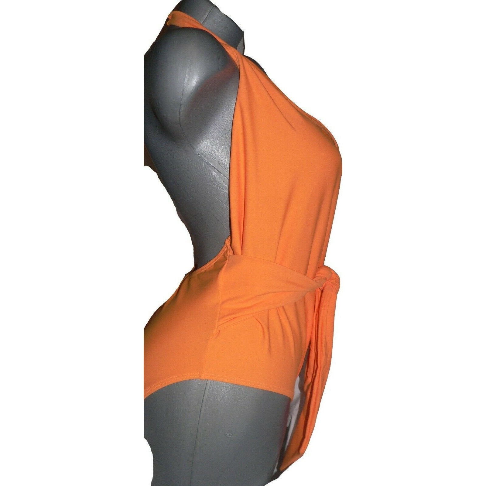 RACHEL ROY L Halter Swimsuit One Piece bright orange sash tie wrap front-Clothing, Shoes & Accessories:Women's Clothing:Swimwear-Rachel Roy-Large-Orange-Jenifers Designer Closet