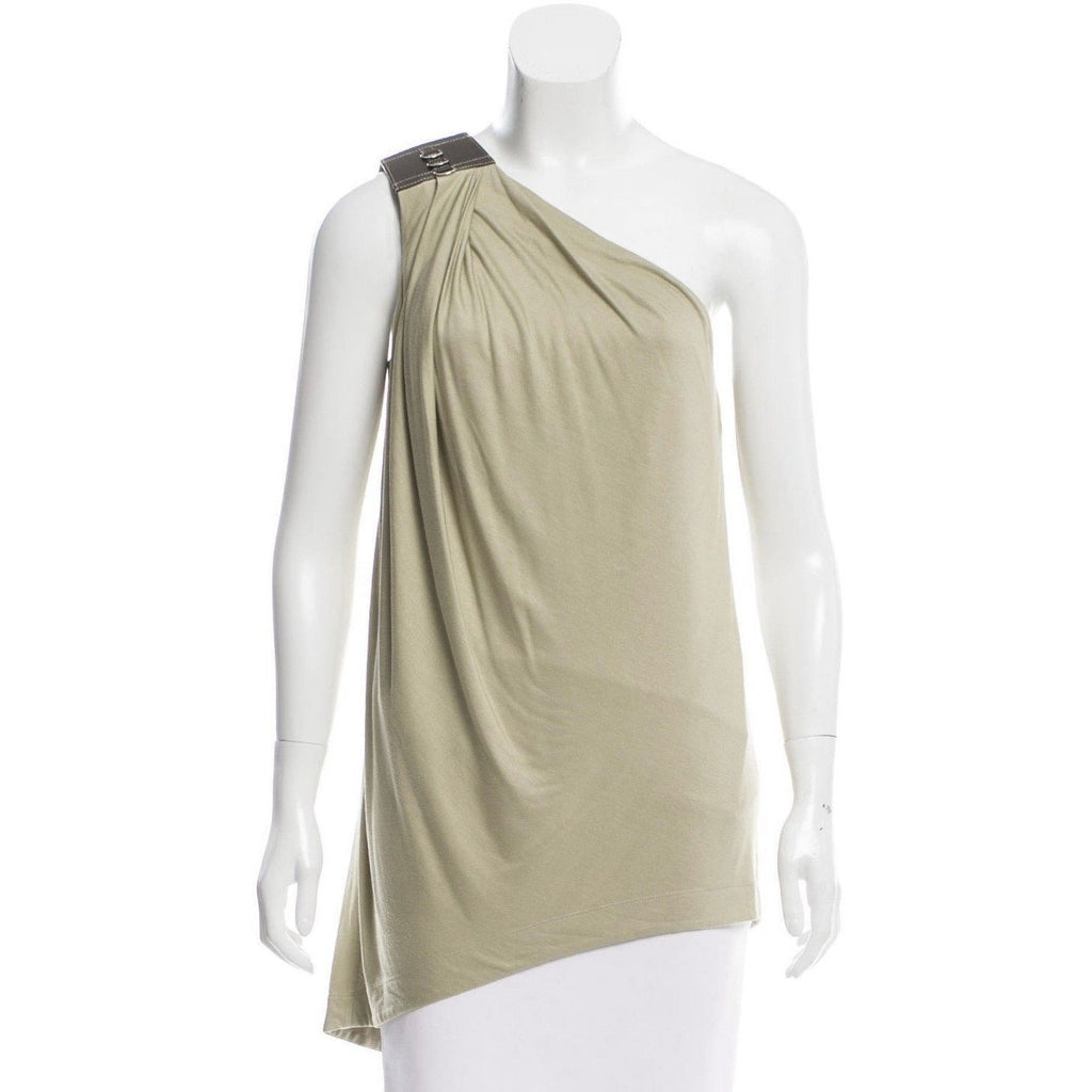 KAUFMANFRANCO one shoulder asymmetric top with leather $795 twine jersey-Clothing, Shoes & Accessories:Women's Clothing:Tops & Blouses-KaufmanFranco-Jenifers Designer Closet