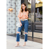 L'AGENCE Audrina 24 high-rise cropped jeans frayed distressed knees straight-Clothing, Shoes & Accessories:Women:Women's Clothing:Jeans-L'AGENCE-Jenifers Designer Closet
