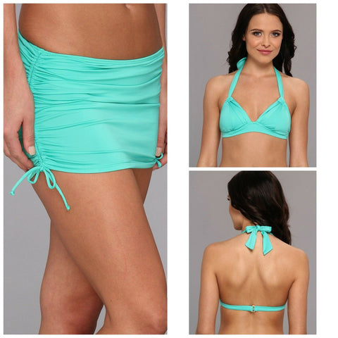 BADGLEY MISCHKA 8 swimsuit skirted bikini mint adjustable coverage bottoms