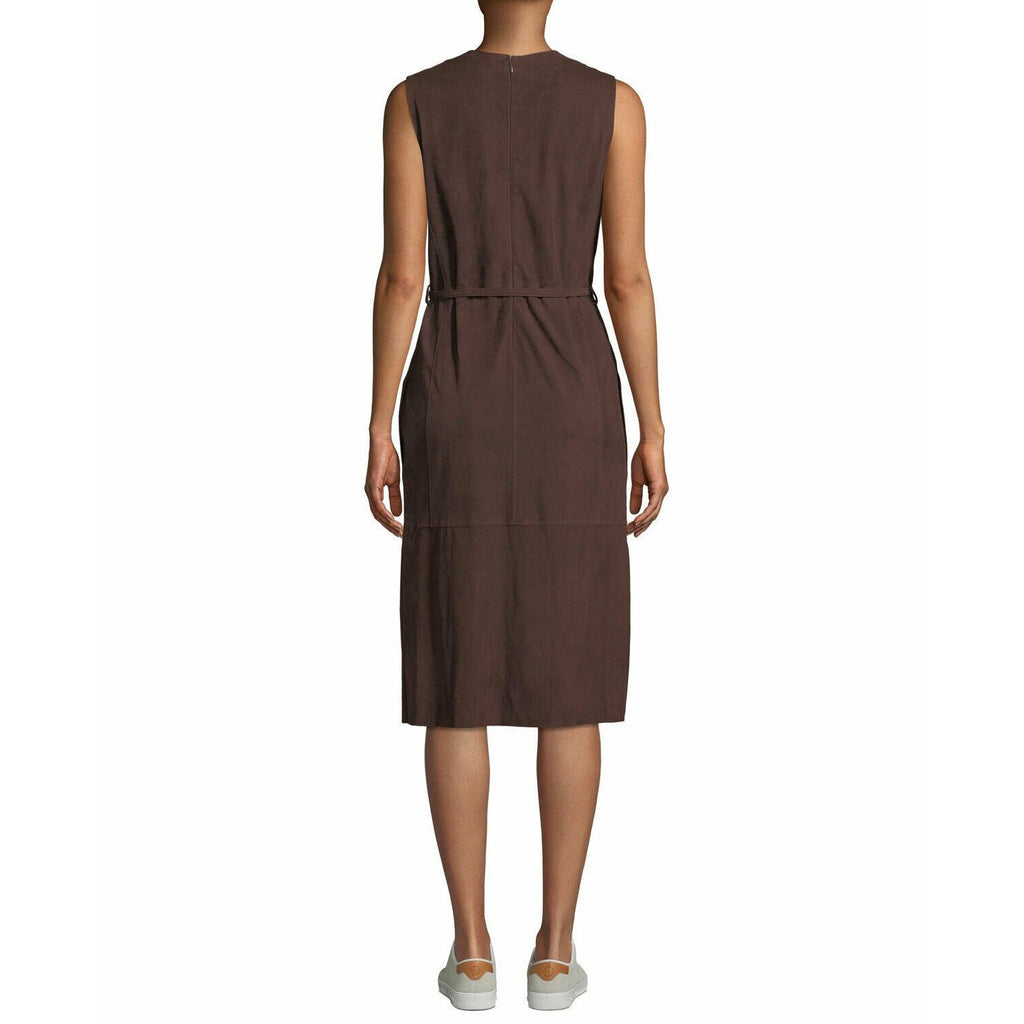 VINCE 4 brown lambskin buttersoft suede leather midi dress v-neck knee $995-Clothing, Shoes & Accessories:Women:Women's Clothing:Dresses-Vince-Jenifers Designer Closet