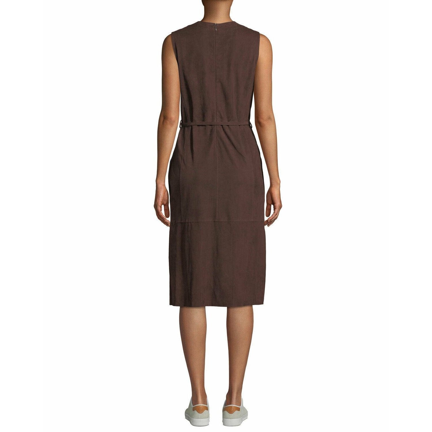 VINCE 4 brown lambskin buttersoft suede leather midi dress v-neck knee $995-Clothing, Shoes & Accessories:Women:Women's Clothing:Dresses-Vince-Jenifers Designer Closet