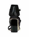 DONALD PLINER shoes sandals black leather elastic heels designer ankle - Jenifers Designer Closet