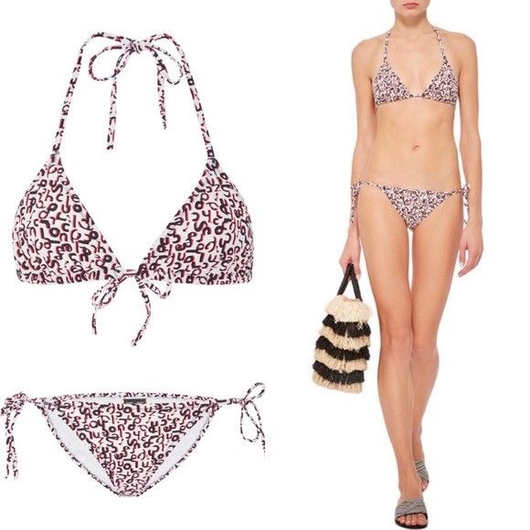 PROENZA SCHOULER LG mini text string bikini swimsuit red black $275-Clothing, Shoes & Accessories:Women's Clothing:Swimwear-Proenza Schouler-Large-white/red/black-Jenifers Designer Closet