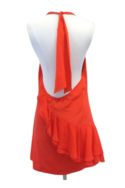 ALICE + OLIVIA Large orange backless halter dress ruffled SILK designer