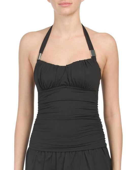 MIRACLESUIT Once 2-piece tankini swimsuit skirted black ruched shirred - Jenifers Designer Closet