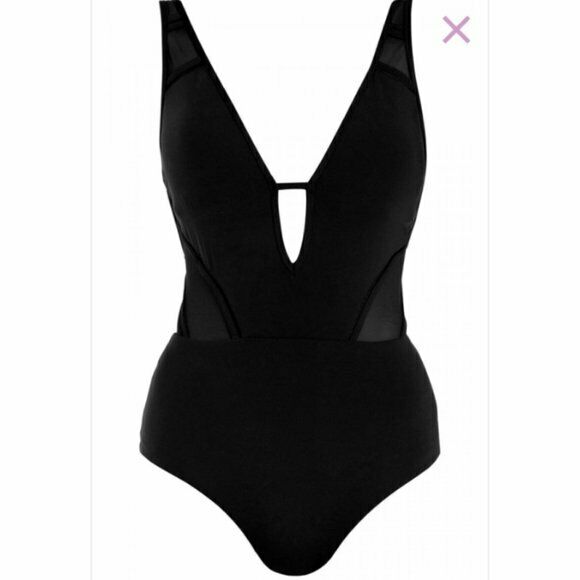 JETS by Jessika Allen Aspire plunge one-piece swimsuit sheer mesh panels