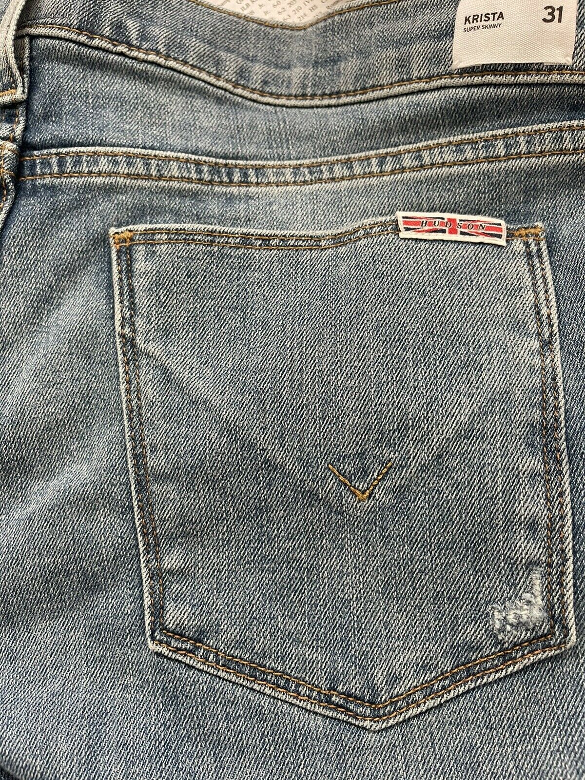 HUDSON Los Angeles 31 Krista super skinny blue jeans denim whiskered faded