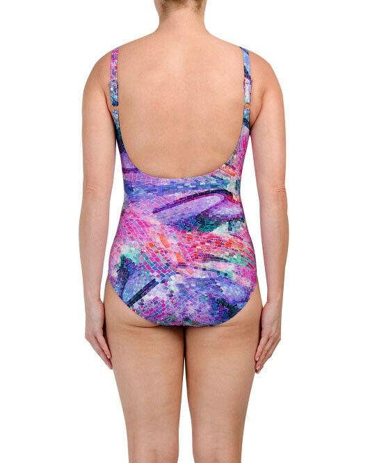 GOTTEX V-neck one-piece swimsuit stained glass wrap draped tummy control - Jenifers Designer Closet