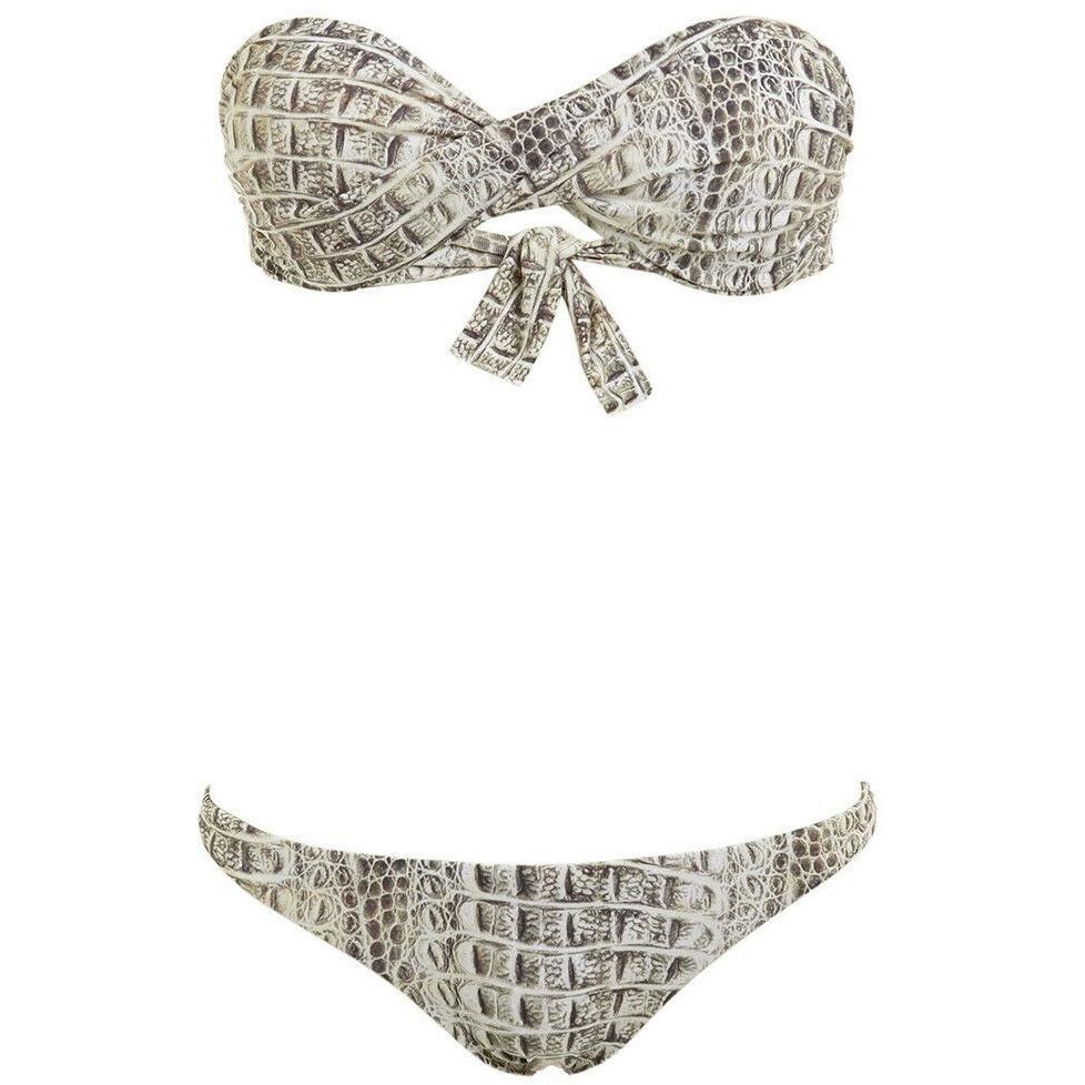 MELISSA ODABASH bikini swimsuit crocodile bandeau 2 piece w/ carry bag-Clothing, Shoes & Accessories:Women's Clothing:Swimwear-Melissa Odabash-10 US-Cream/charcoal-Jenifers Designer Closet