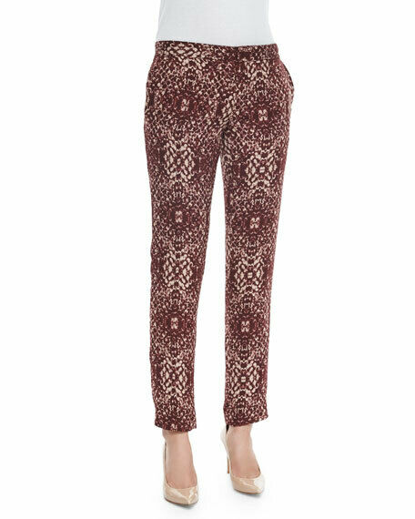 HAUTE HIPPIE 8 100% SILK tailored snake-print pants merlot slacks lined