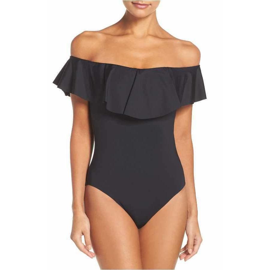 TRINA TURK 6 off-shoulder One Piece swimsuit black flutter sleeve designer-Clothing, Shoes & Accessories:Women's Clothing:Swimwear-Trina Turk-6-Black-Jenifers Designer Closet