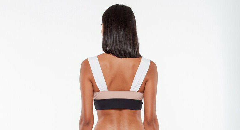 SANCTUARY swimsuit bikini color block 2 piece high-waisted black tan