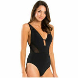 JETS by Jessika Allen Aspire plunge one-piece swimsuit sheer mesh panels
