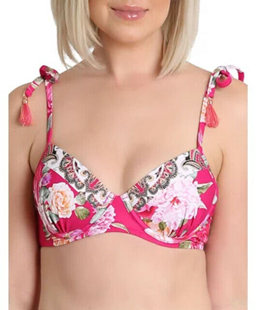 NANETTE LEPORE 6 swimsuit bikini hot pink floral tropical padded tassels