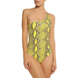 MELISSA ODABASH 38 2 swimsuit 1pc one-shoulder snake yellow reptile - Jenifers Designer Closet