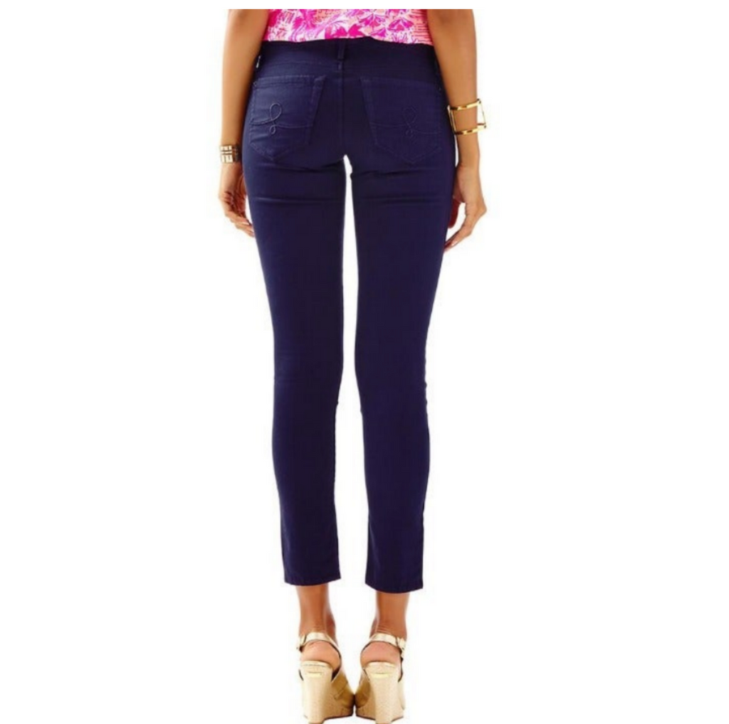LILLY PULITZER 00 Worth skinny pants sateen jeans stretch midnight navy