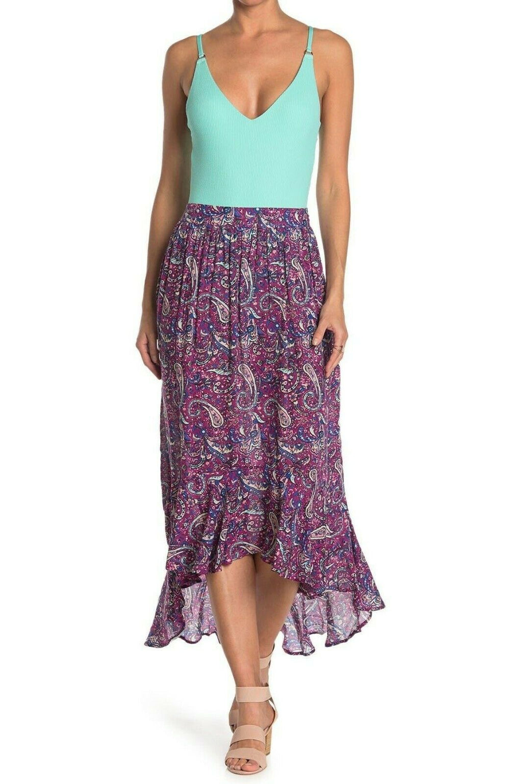 NANETTE LEPORE XS swimsuit cover up skirt high-low ruffled paisley designer