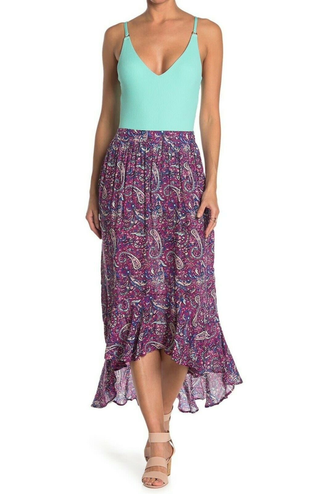 NANETTE LEPORE XS swimsuit cover up skirt high-low ruffled paisley designer