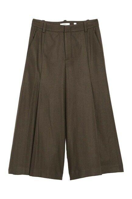 VINCE pleated 00 soft flannel culottes pants mineral pine army green - Jenifers Designer Closet