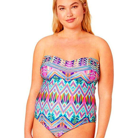 KENNETH COLE 3X Reaction One Piece Swimsuit brightly colored bandeau plus sized - Jenifers Designer Closet