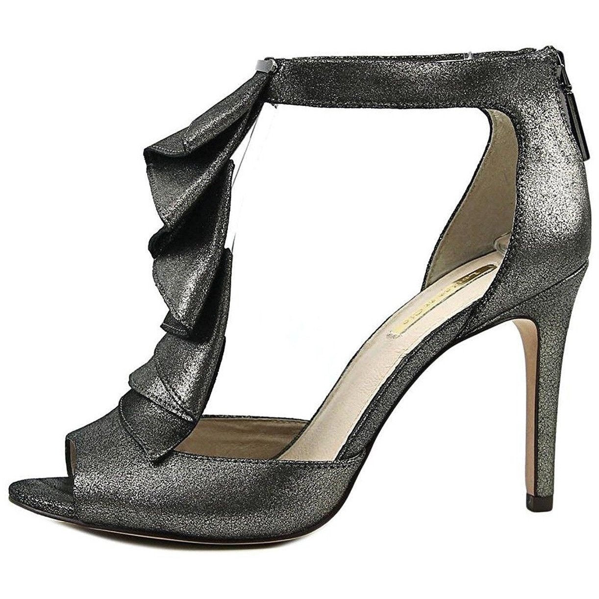 LOUISE et CIE 8.5 heels sandal shoes stilettos zipper heel leather metallic-Clothing, Shoes & Accessories:Women's Shoes:Heels-Louise et Cie-8.5 M-Metallic iron stucco-Jenifers Designer Closet