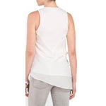 HELMUT LANG LG white lined sheer sleeveless overlap asymmetric hem top shirt-Clothing, Shoes & Accessories:Women's Clothing:Tops-HELMUT LANG-Large-White-Jenifers Designer Closet