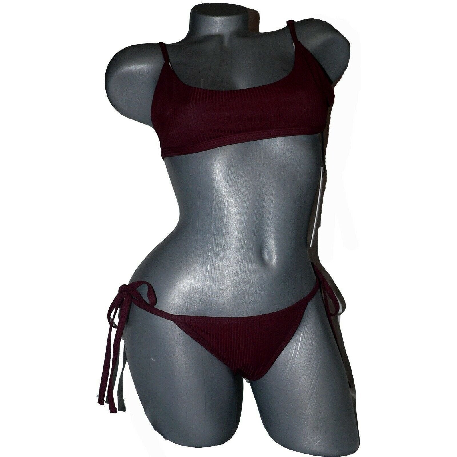 PAPER HEART swimsuit bikini US-8 / AU-12 wine 2 piece ribbed Australia-Clothing, Shoes & Accessories:Women's Clothing:Swimwear-Paper Heart-8 US-Wine-Jenifers Designer Closet