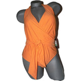 RACHEL ROY L Halter Swimsuit One Piece bright orange sash tie wrap front-Clothing, Shoes & Accessories:Women's Clothing:Swimwear-Rachel Roy-Large-Orange-Jenifers Designer Closet