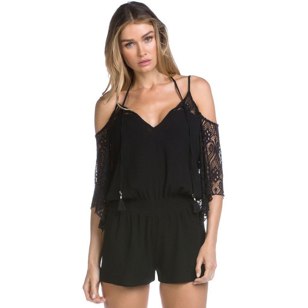 BECCA by Rebecca Virtue M Poetic shorts romper crochet swimsuit cover-up-Clothing, Shoes & Accessories:Women's Clothing:Swimwear-Becca-Medium-Black-Jenifers Designer Closet