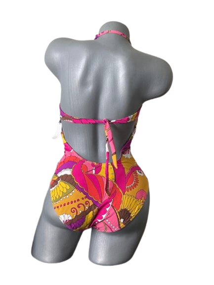 TRINA TURK LG swimsuit strapless bandeau one piece colorful removable strap