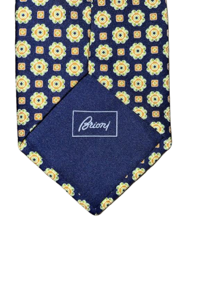 BRIONI men's necktie 3.7" handmade woven silk tie Italy designer navy