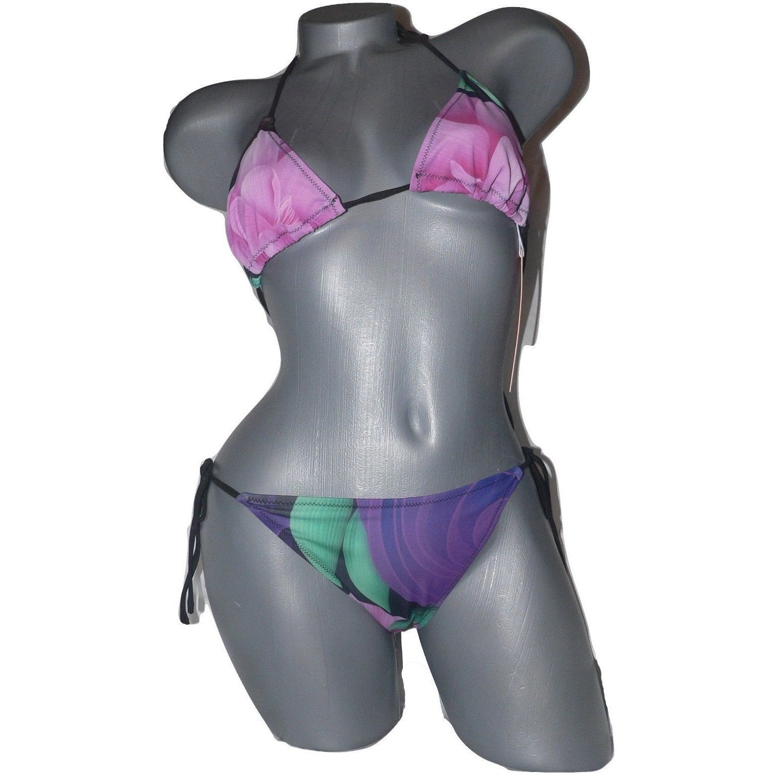 CLOVER CANYON L swimsuit bikini 2pc string ties floral multi color bright-Clothing, Shoes & Accessories:Women's Clothing:Swimwear-Clover Canyon-Large-Multi-Jenifers Designer Closet