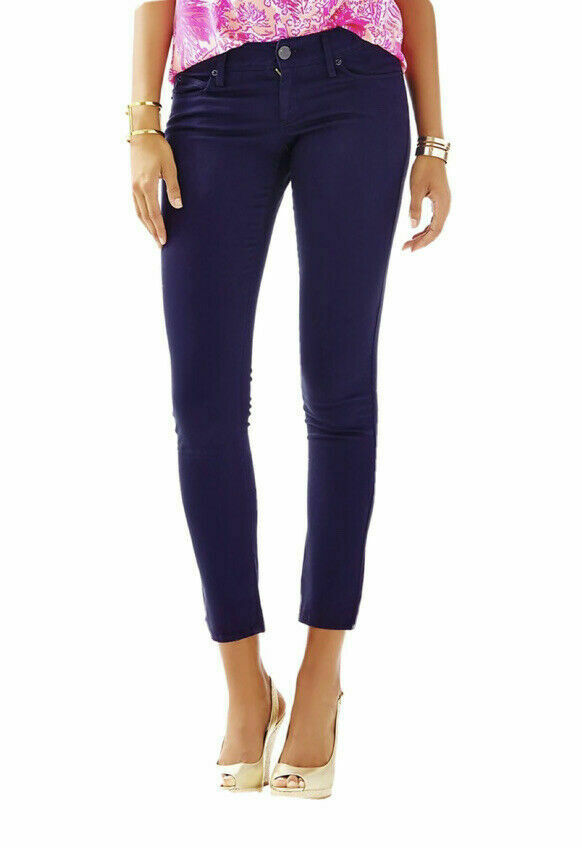 LILLY PULITZER 00 Worth skinny pants sateen jeans stretch midnight navy
