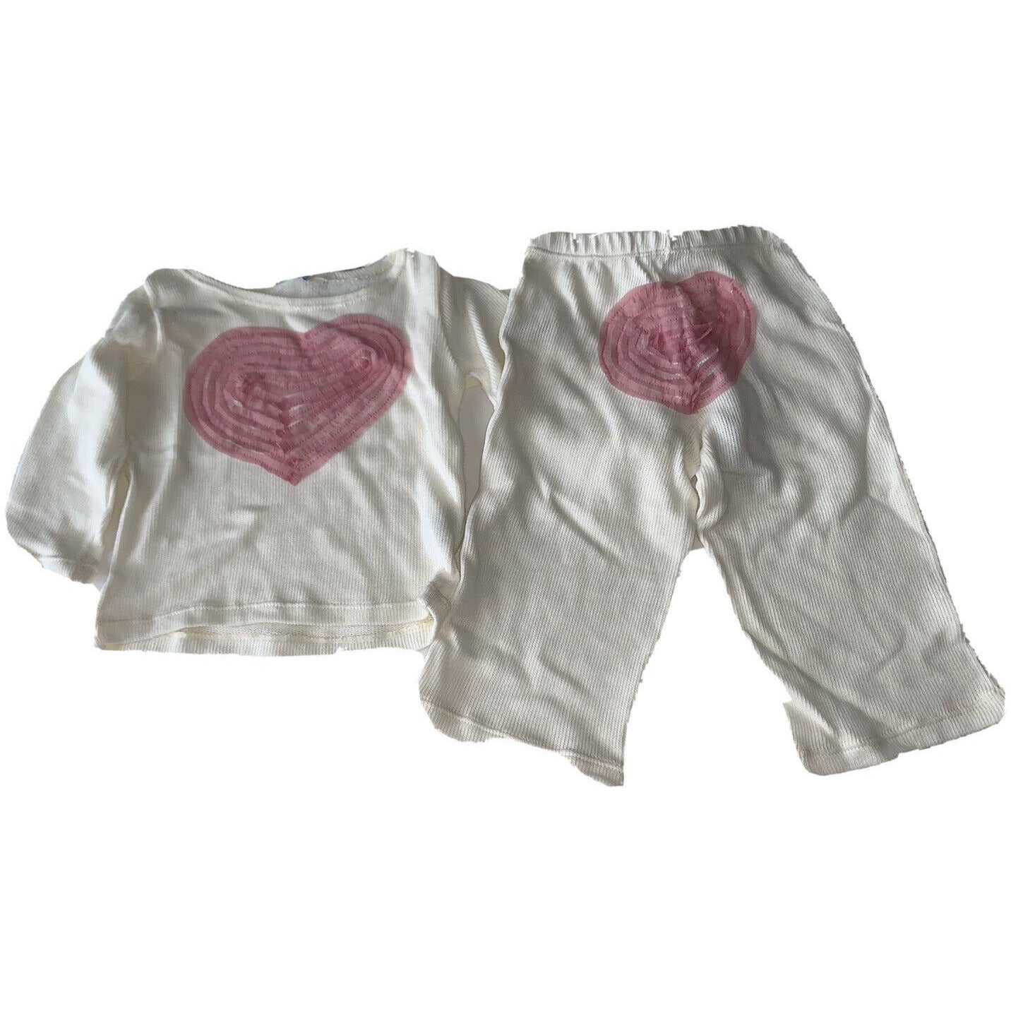 SUBMARINE 2 piece pants set. top bottom 24 MOS ecru pink hearts baby girls-Clothing, Shoes & Accessories:Baby:Baby & Toddler Clothing:Outfits & Sets-Submarine-24 mos-ecru-Jenifers Designer Closet