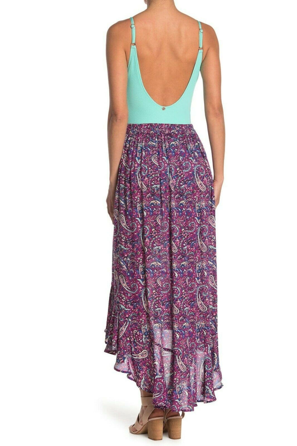 NANETTE LEPORE XS swimsuit cover up skirt high-low ruffled paisley designer