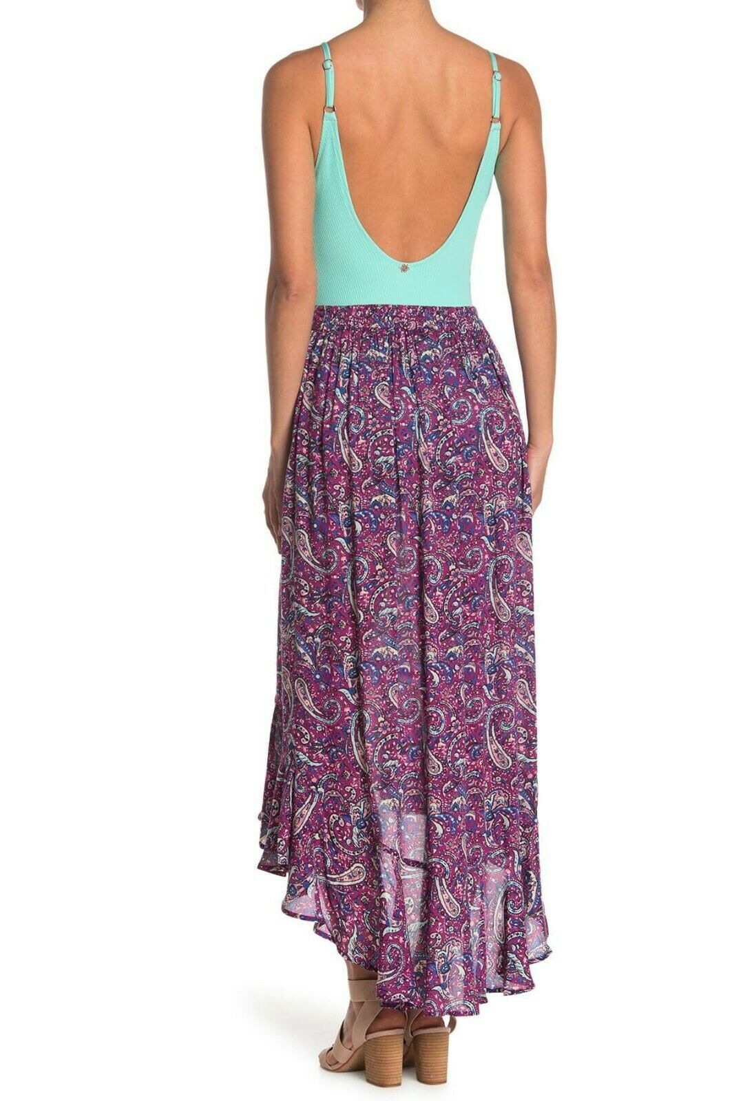 NANETTE LEPORE XS swimsuit cover up skirt high-low ruffled paisley designer