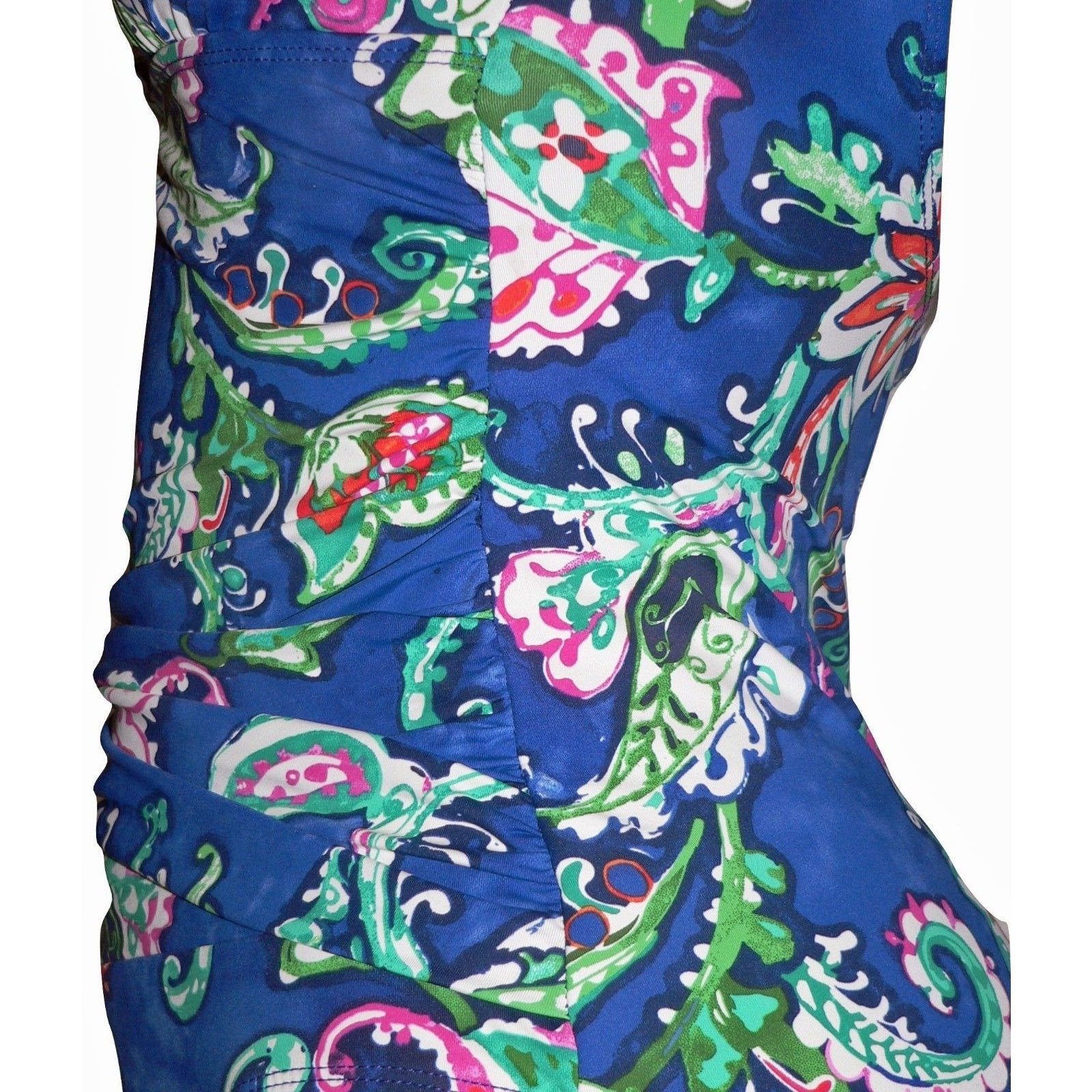 RALPH LAUREN cobalt blue swimsuit 1 piece ruched draped paisley-Swimwear-Ralph Lauren-Jenifers Designer Closet