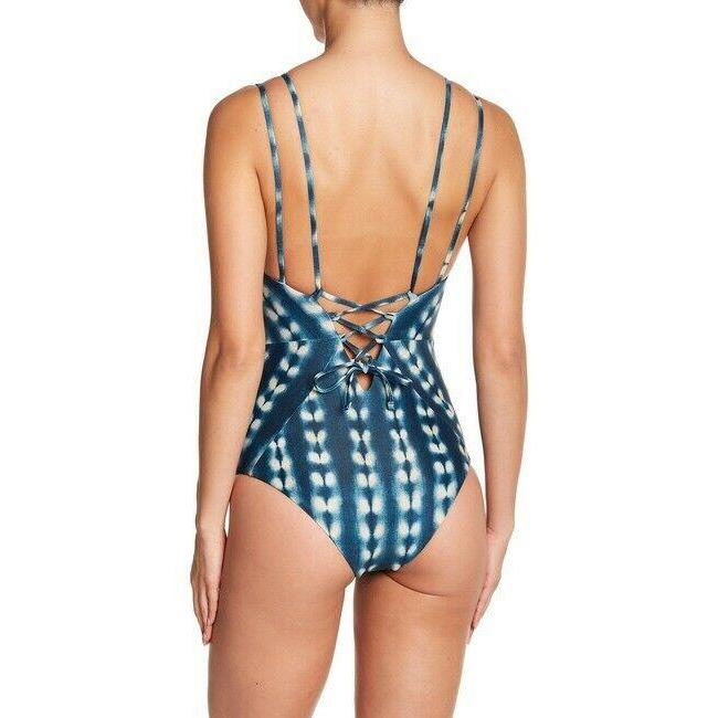 TORI PRAVER XS lace-up back maillot One Piece swimsuit teal designer-Clothing, Shoes & Accessories:Women's Clothing:Swimwear-Tori Praver-XS-Teal blue-Jenifers Designer Closet