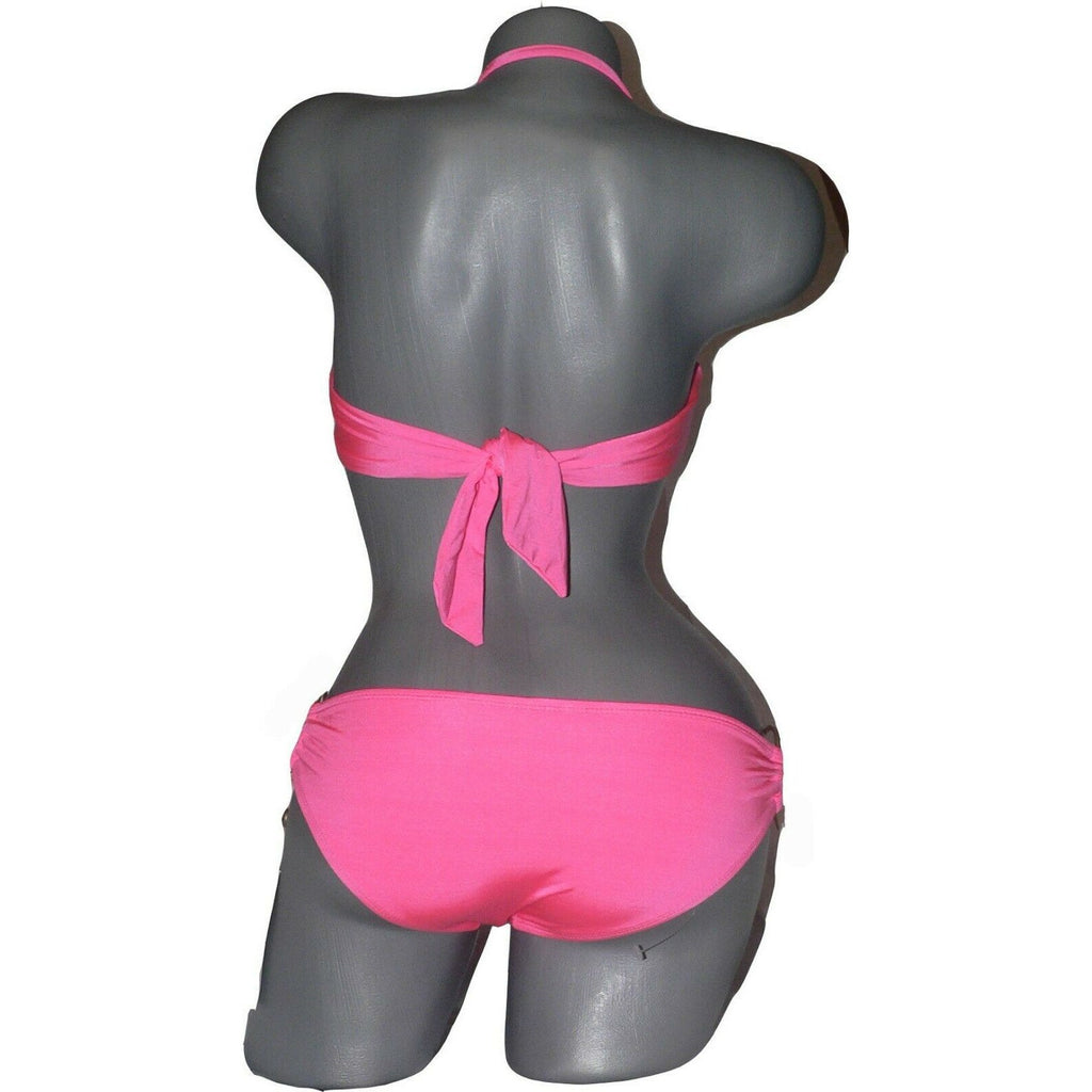 VITAMIN A 4 S swimsuit bikini neon pink 2PC bandeau brass rings on hips-Clothing, Shoes & Accessories:Women's Clothing:Swimwear-Vitamin A-4-Neon pink-Jenifers Designer Closet